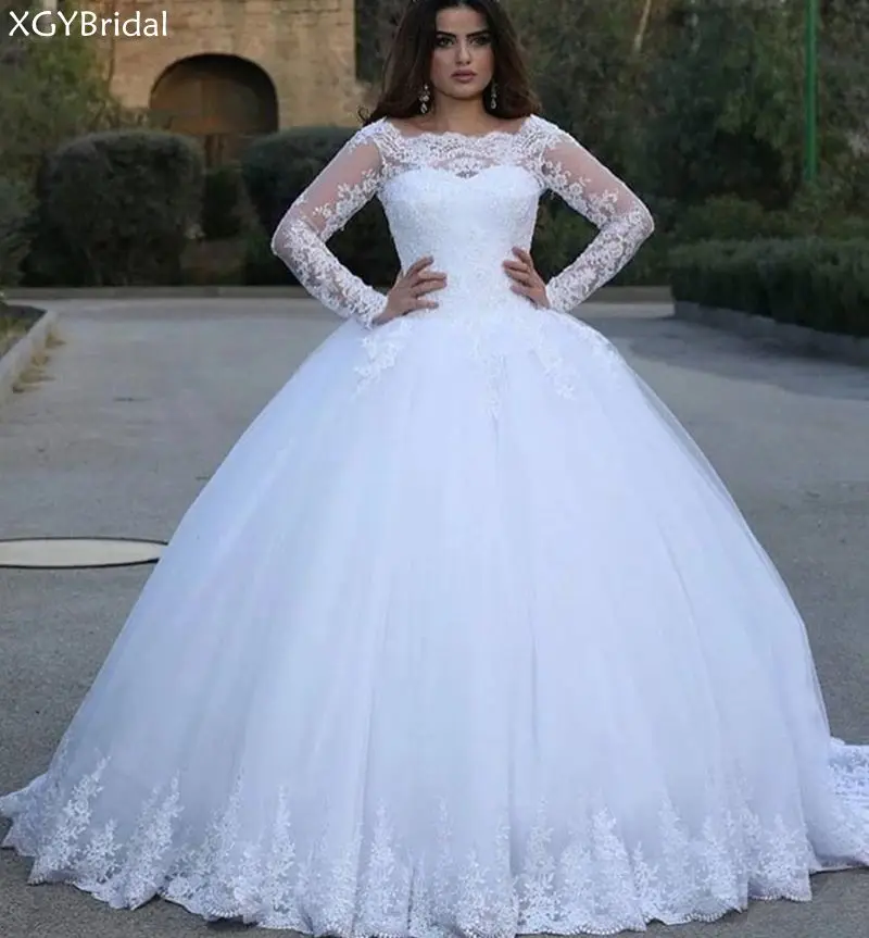

New Arrival Lace Bridal Dress Vintage Appliques Long Sleeves Wedding Dresses 2021 Ball Gown Formal Wedding Gowns Robe de Soiree