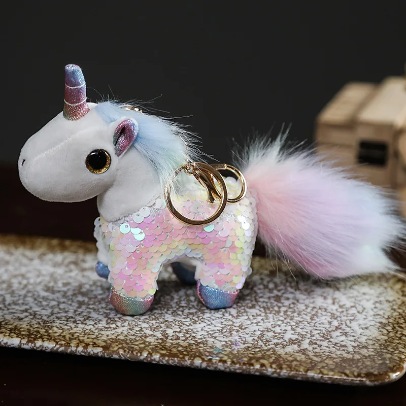

Creative New Sequin Unicorn Alpaca Chameleon Cute Plush Doll Key Chain Backpack Pendant Ornament Gift for Friends Kids