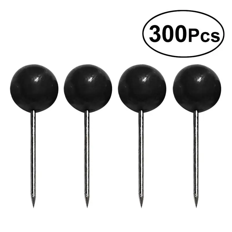 

300 Pcs Black Map Tacks Push Plastic Round Pearl Head with Steel Point for Corkboard Bulletin Board and Fabric