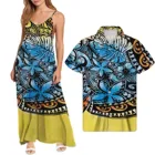Hycool, Прямая поставка, полинезийская этническая одежда, летняя повседневная женская пляжная одежда, комбинация, платье и Мужская рубашка, комплект гавайской пары