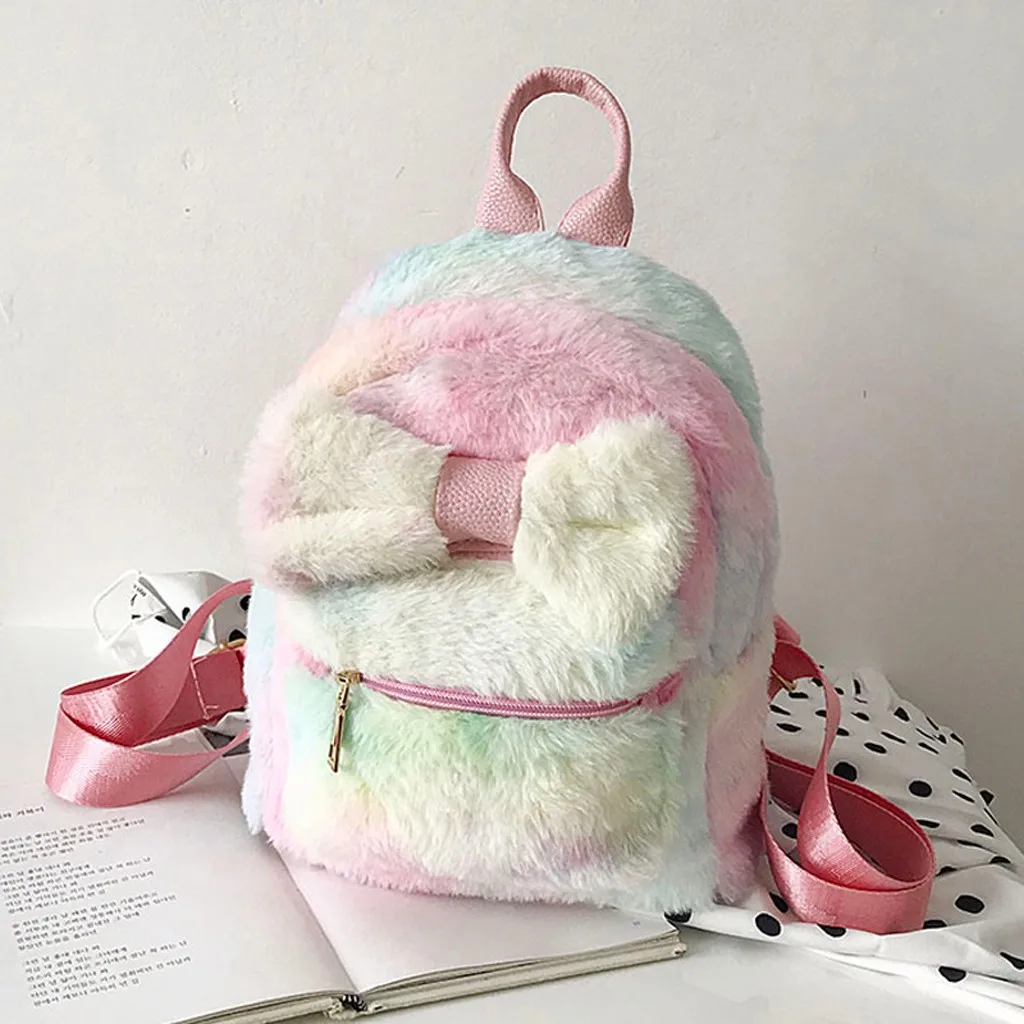 Aelicy мягкий меховой плюшевый рюкзак для женщин с бантом маленькие рюкзаки женская пушистая школьная сумка для девочек-подростков милые Mochilas