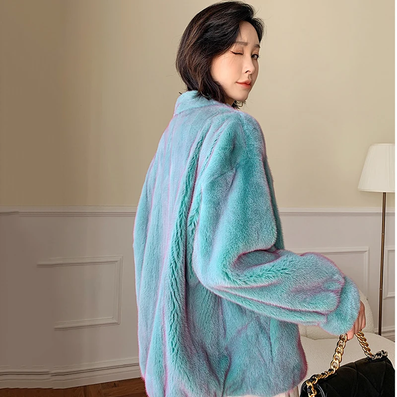 Новая зимняя импортная фиолетовая стандартная бархатная норковая шуба Ftangaiur