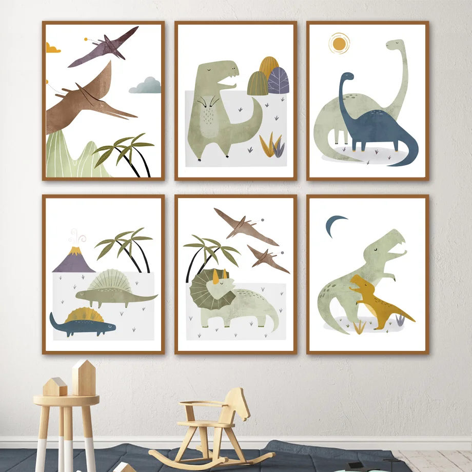 

Cartoon Dinosaur Volcanic Ancient Plants Nursery Wall Art Canvas Painting Posters And Prints Wall Pictures Baby Kids Room Decor