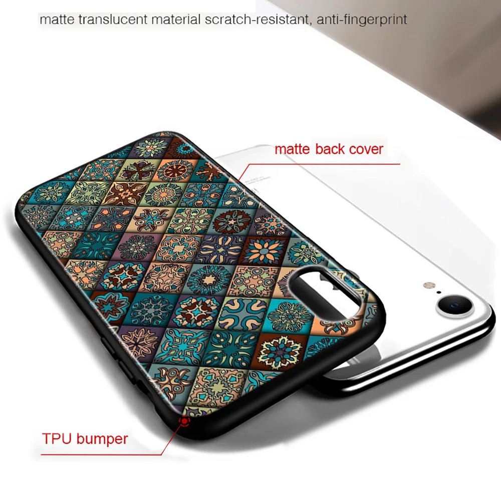 

Bright Black Cover Moroccan Tile For iPhone 2020 11 Pro XS Max XR X 8 7 6 6S Plus 5 Phone Case