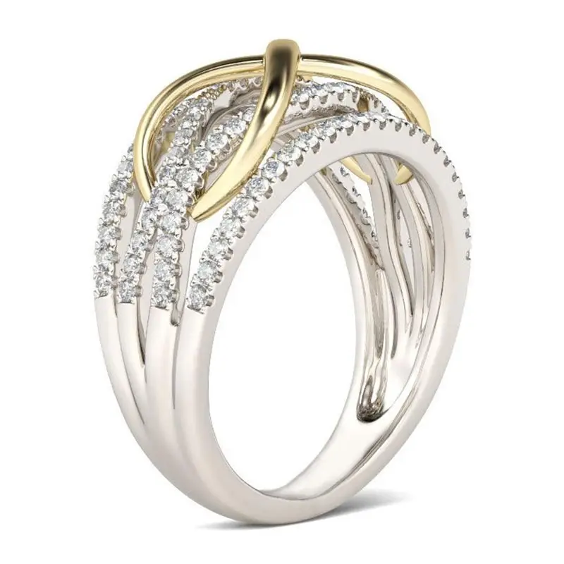 

Fashion Clear Crystal Geometric Rings for Women Two-tone Gold Plated Wedding Jewelry Accessories Gifts Women's Promise Ring