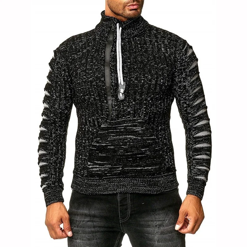 ZOGAA 2019 мужской шерстяной свитер на молнии пуловеры с длинным рукавом Легкий