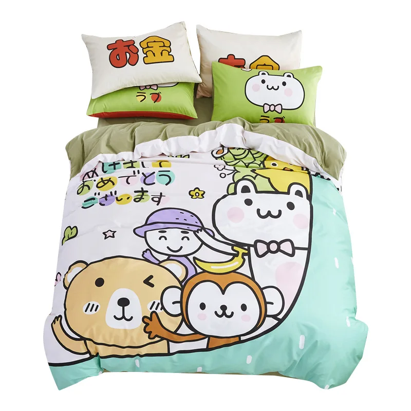 Cute Bear Cartoon Bedding Set Cotton100 % Baby Children Duvet Cover Bedlinen Comforter Cover Pillowcase Twin Queen