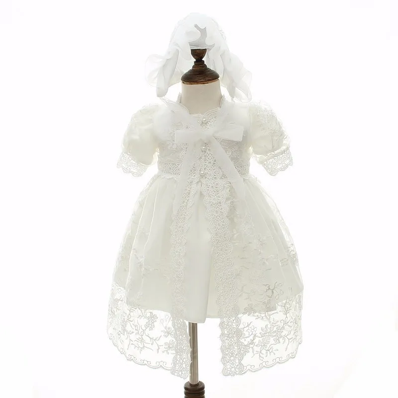 

Baby Girl Dress With Shwal + Hat for Girls Infant 1 Year Birthday Party Baptism Christening Gown Christmas Dress
