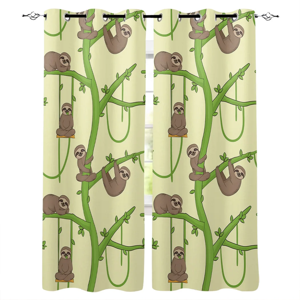 Мультяшные животные Ленивец зеленая ветка занавеска для комнаты большая оконная