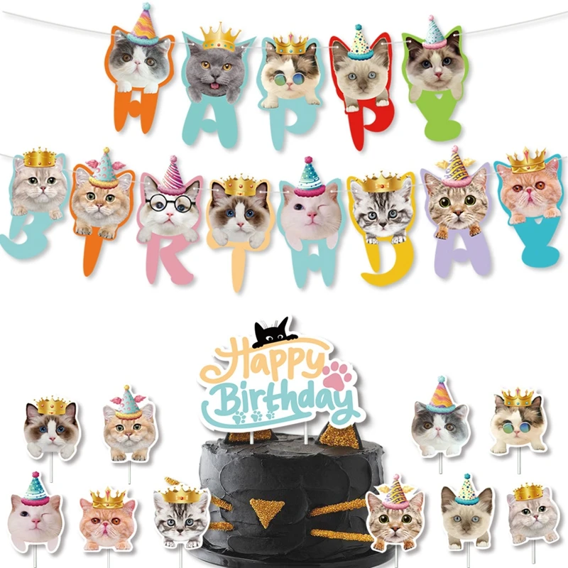 

Pet Theme Paper Banner Cupcake Toppers Meow Cat Birthday Party Decoration Cake Flag Dessert Table Decor Supplies