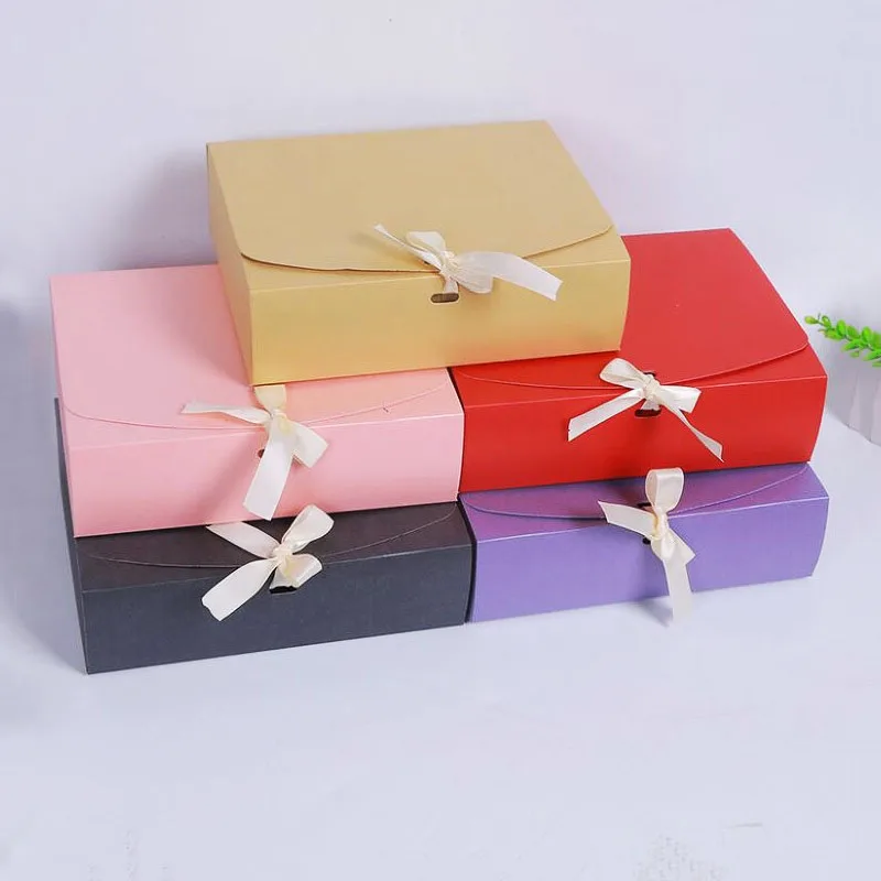 20pcs/lot Purple/Pink/Black/Red Kraft Paper Box with Ribbon Baking Pastry Cake Packaging Boxes large size gift packing boxes