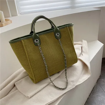 Новинка 2020 большая вместительность ремешок на цепочке сплошной цвет холщовая