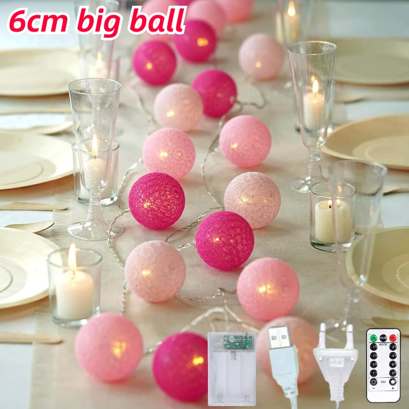 СВЕТОДИОДНАЯ Гирлянда 6 см с хлопковыми шариками Рождественский Свадебный