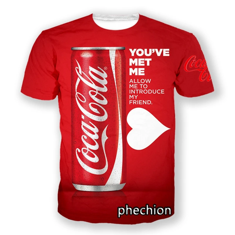 Phechion новые мужские/женские футболки с 3D принтом кока-колы коротким рукавом