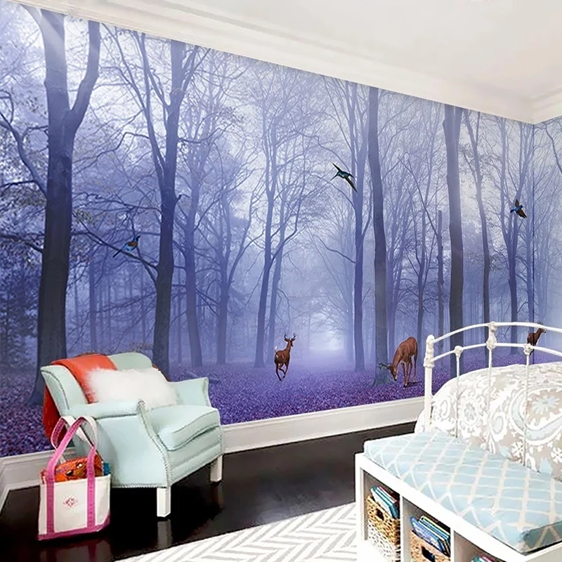 

Custom Large Mural Wallpaper 3D Purple Forest Elk Landscape Wall Painting Living Room TV Sofa Bedroom Papel De Parede Wallpapers