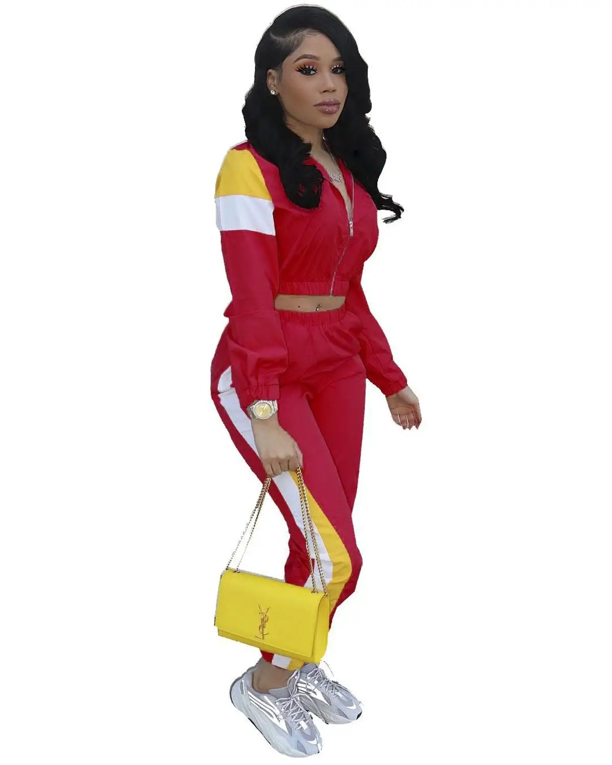 Женский спортивный костюм из двух предметов комбинированный короткий топ на