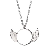 handmade sublimation blanks angel wing necklaces custom photo blank mdf printable round pendant for women jewelry making