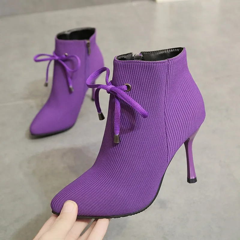 Женские ботинки с украшением в виде банта Пикантная обувь на высоком каблуке