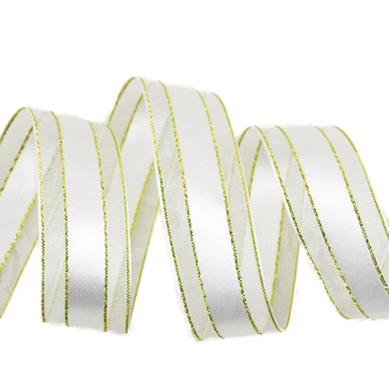 (25yards/roll)25mm gold edged satin ribbon high quality gift packaging wedding ribbons | Дом и сад