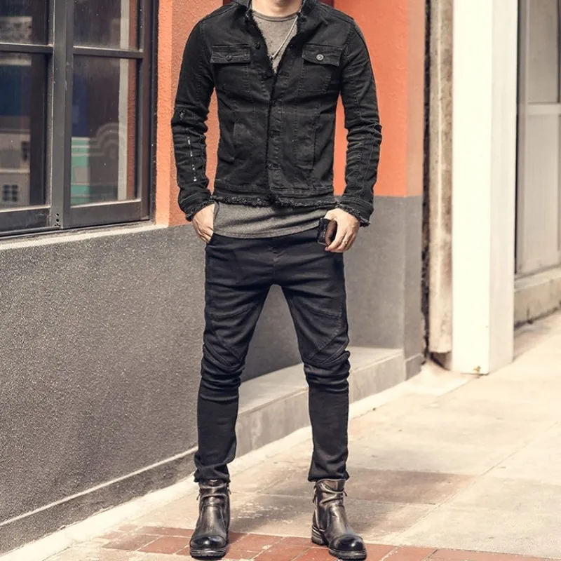 Spring 2020 Stretch Jeans Men Fashion Slim Fit Pencil Pants High Street Black Biker Cargo Casual Zipper Denim Trousers | Мужская одежда