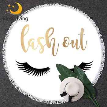 BlessLiving Eyelash Round Beach Towel Gold Black White Blanket Cute Eyes Yoga Mat With Tassel Stylish Girls Love Lips Tapestry 1