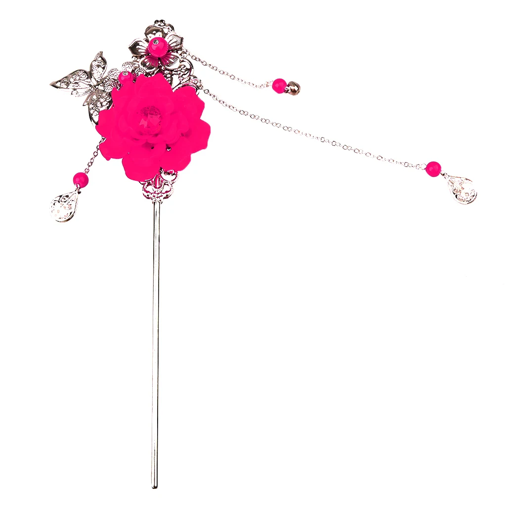 Rose Red Классическая винтажная кисточка ручка для волос на китайском языке палочки для волос заколка для волос аксессуары для волос - Цвет: Rose Red