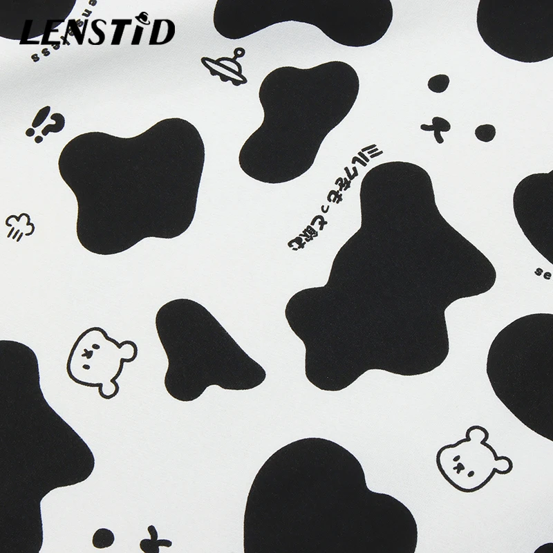 

LENSTID Men Hip Hop Winter Fleece Pullover Hoodies Cow Pattern Print Japan Harajuku Streetwear Cotton Casual Hooded Sweatshirts