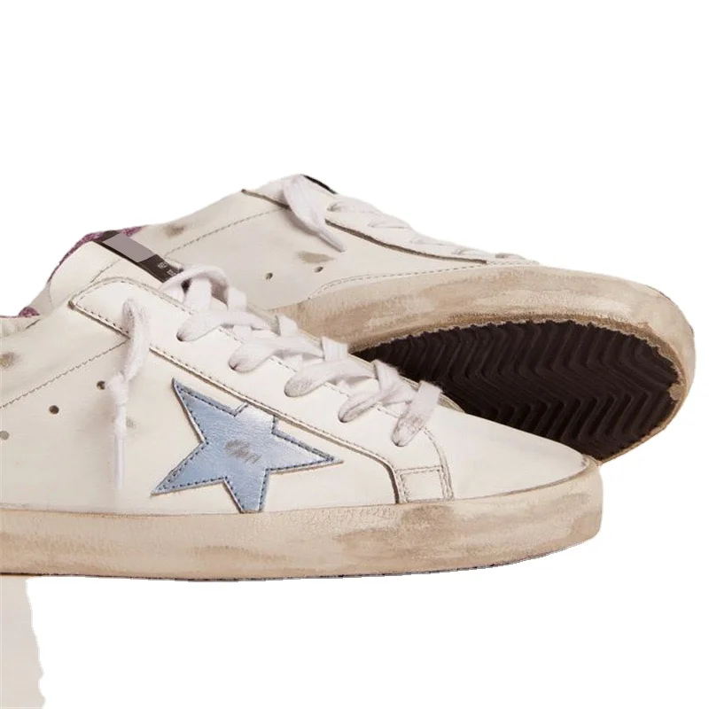 

2021 Autumn New Children's Product First Layer Cowhide Distressed Dirty Shoes Purple Sequins Star Parent-child Sneakers QZ53