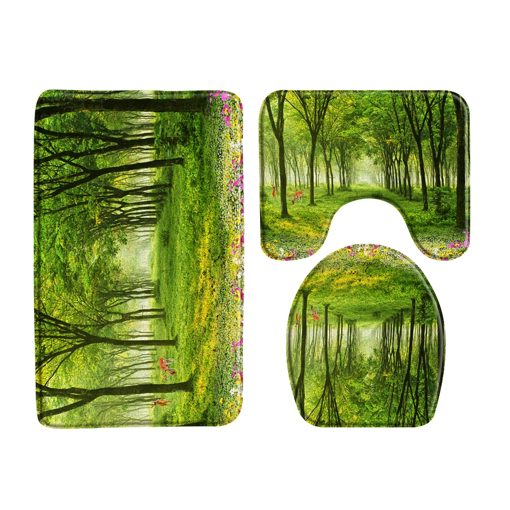 

3 шт./компл. коврик для ванной с зеленым лесом, Тропический дождевой лес, деревья в роще, Экзотический стиль, натуральный тематический декора...