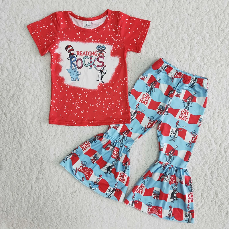 

Wholesale Baby Girls Spring Fashionable Short Sleeve Shirt Bell-bottomed Pants Hot Sale Children Infant Boutique Kids Clothes