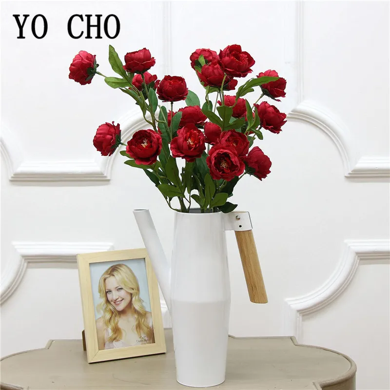 YO CHO 7Heads Artificial Peony Silk Flowers Branch Wedding Fake Flower for Home Christmas Decoration Faux Shop | Дом и сад