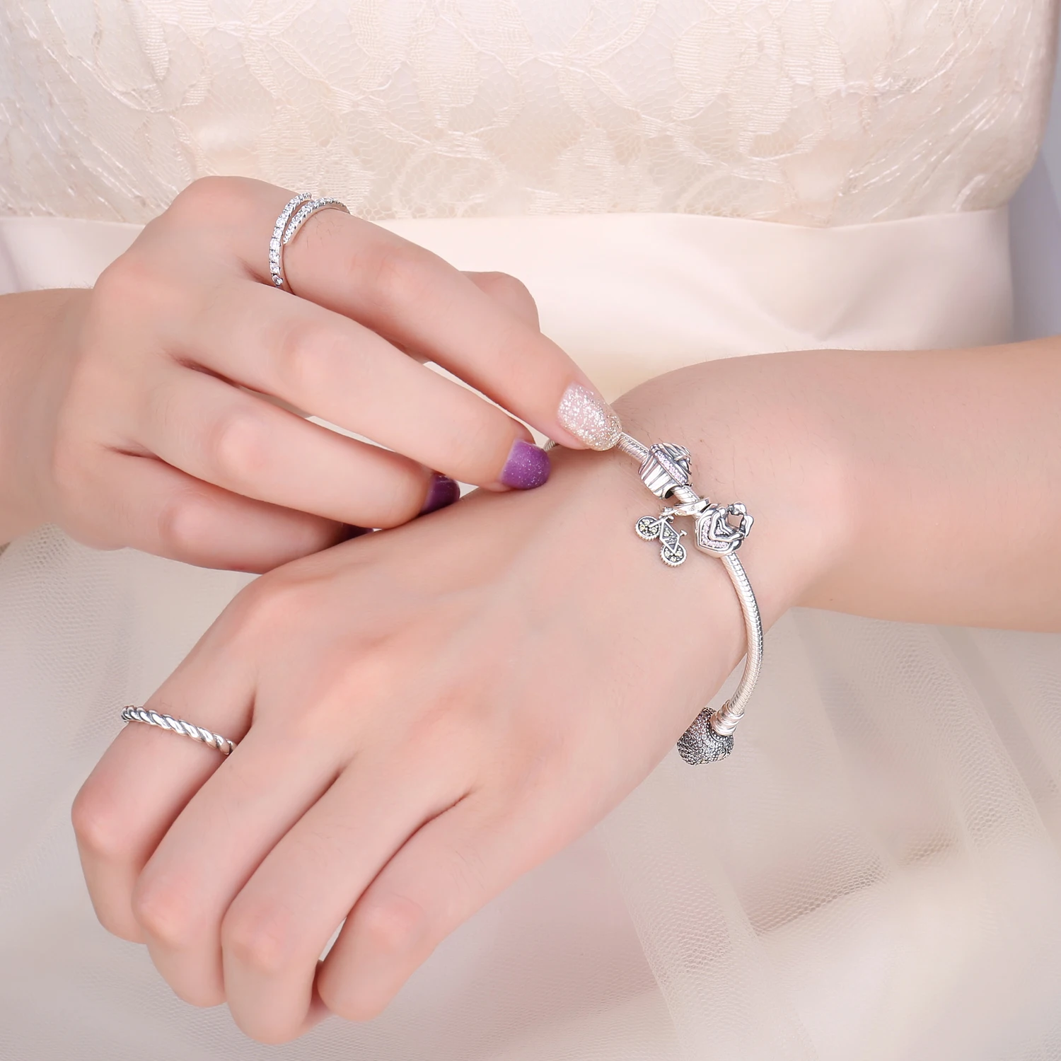 JewelryPalace верной любви Искусственный розовый сапфир 925 пробы серебряные бисерные Подвески Fit Браслеты Мода пара ювелирных изделий