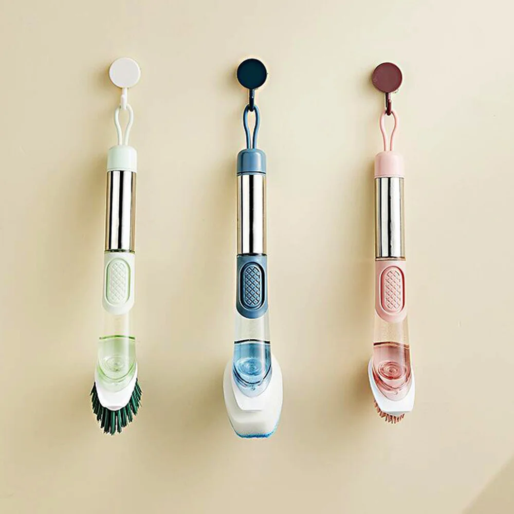 

Kitchen Cleaning Brush 2 In 1 Long Handle Cleaing Brush with Removable Brush Sponge Dispenser Dishwashing Brush Kitchen Tool Set