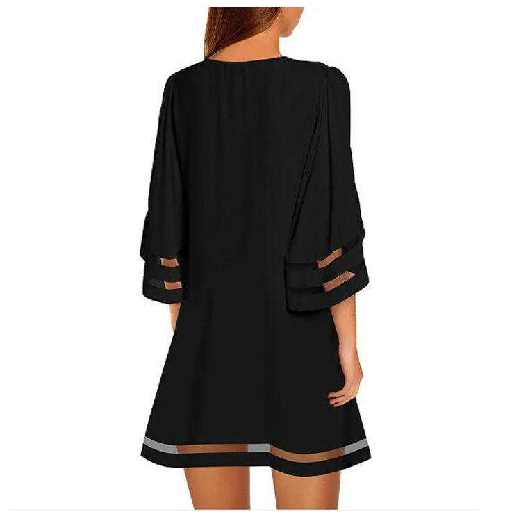 

New women's gauze stitching loose flare sleeve dressNew women's gauze stitching loose flare sleeve dress