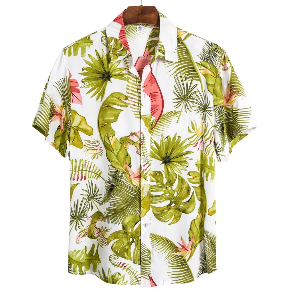 

Mens Ethnic Short Sleeve Shirts Casual Cotton Linen Flower Print Hawaiian Shirt Beach Top 2021 Summer Blouse Camisa Masculina