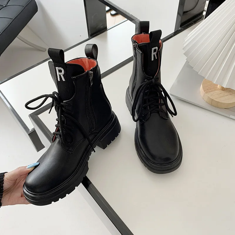 

Осень 2021, женские ботинки, ботильоны в западном стиле, женские белые ботинки, женская обувь, черные ботинки, Резиновая женская обувь на шнуро...