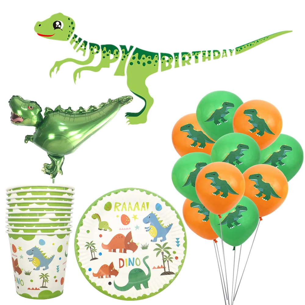 

Chicinlife Dinosaur Happy Birthday Banner Dinosaur Balloon Plates Cup Dinosaur Party Decoration Baby shower Birthday Party favor