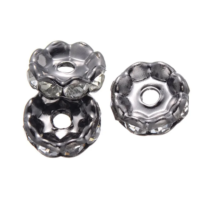 

50pcs 4 6 8 10mm Rhinestone Round Beads Metal Spacer Beads For DIY Jewelry Making Findings Handmade Bracelets Necklace