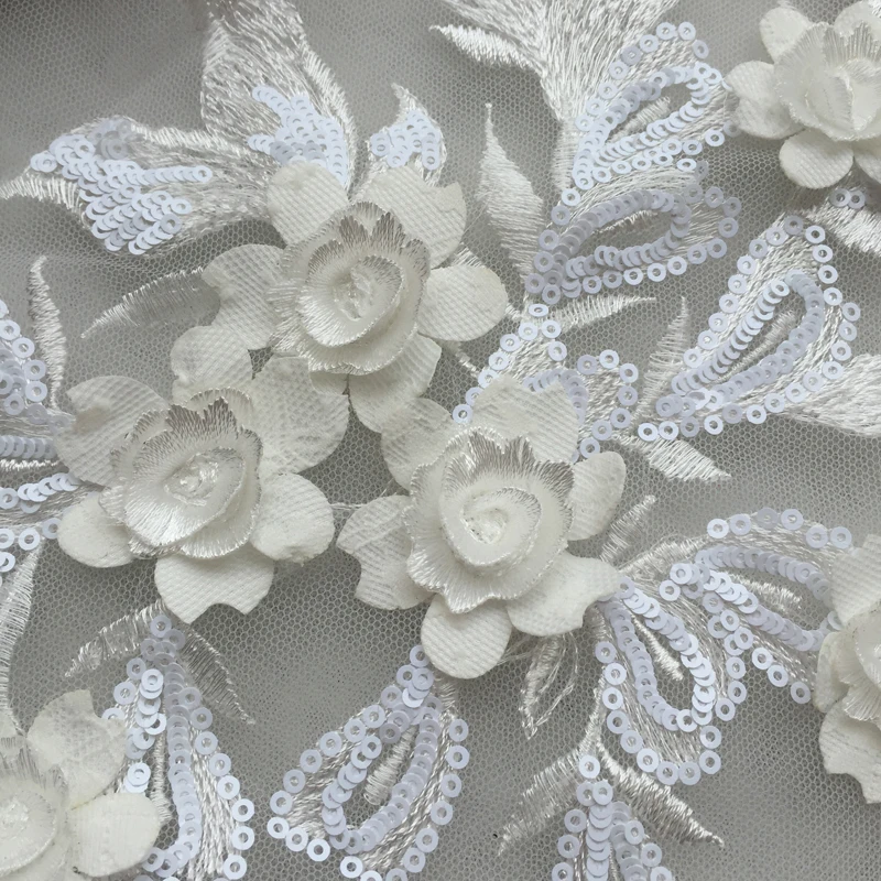 Белые кружевные 3D Аппликации изысканная вышитая Цветочная аппликация от кутюр