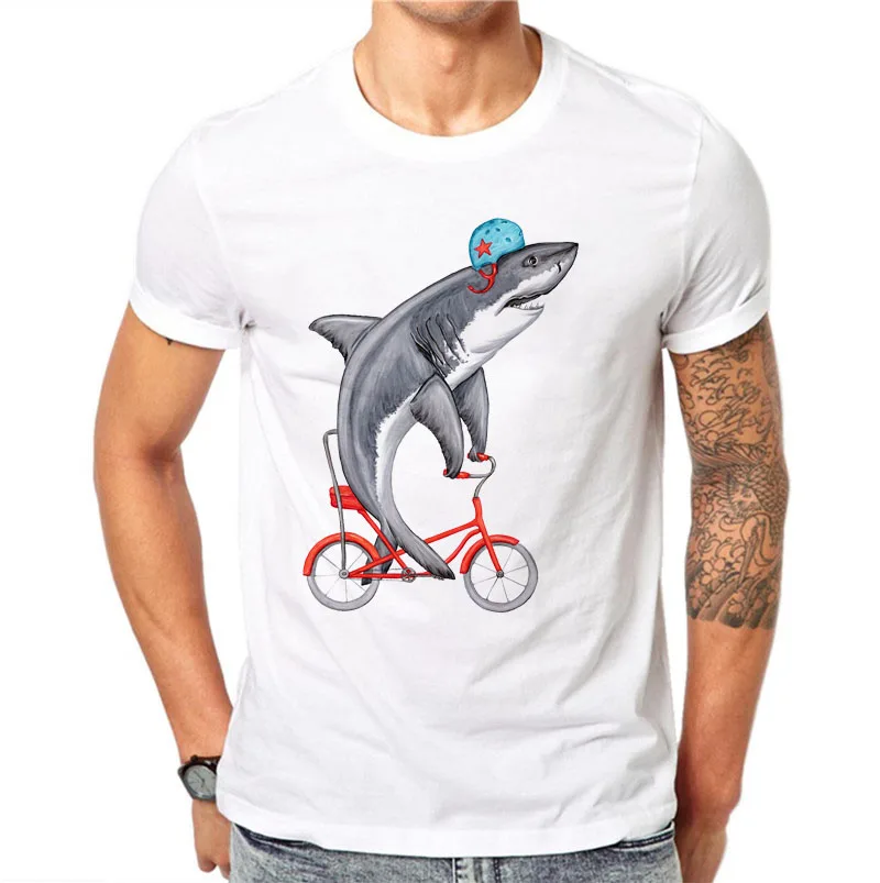 100% хлопок лето 2021 модная футболка милый дизайн акулы мужские топы с милыми