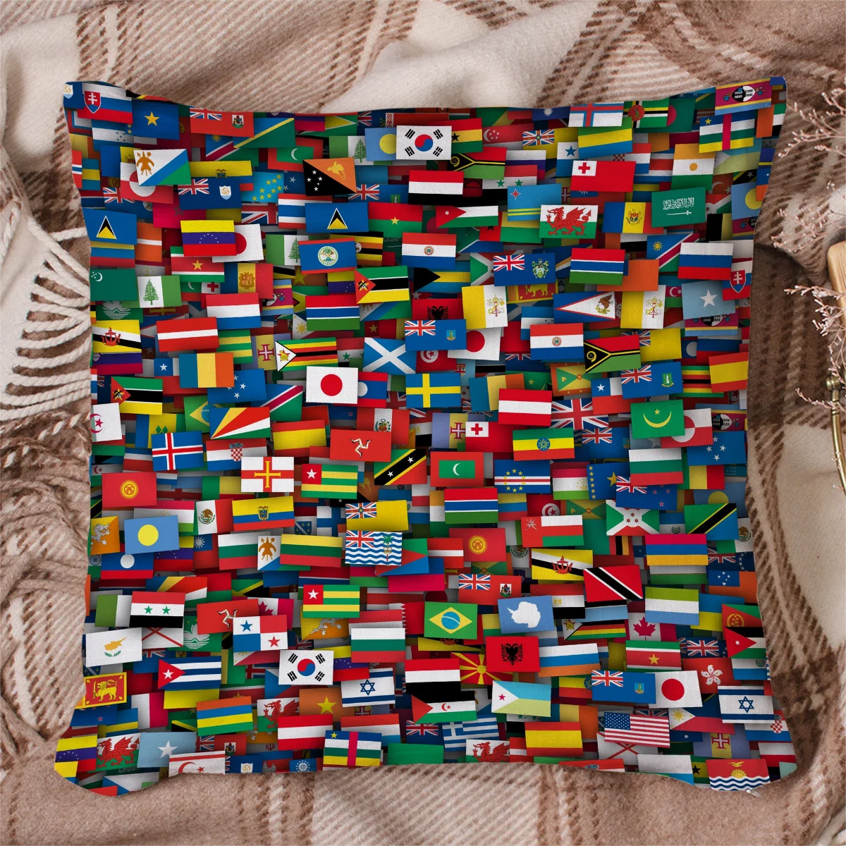 

BIGHOUSES Cushion Cover Double Sided Print Flags Of All Countries Of The World Pillowcase Print Customizable
