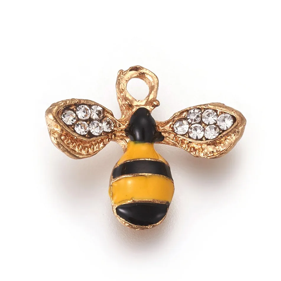 

100Pcs Alloy Enamel Pendants Rhinestones Bees Charms For DIY Handmade Necklace Bracelet Jewelry Making