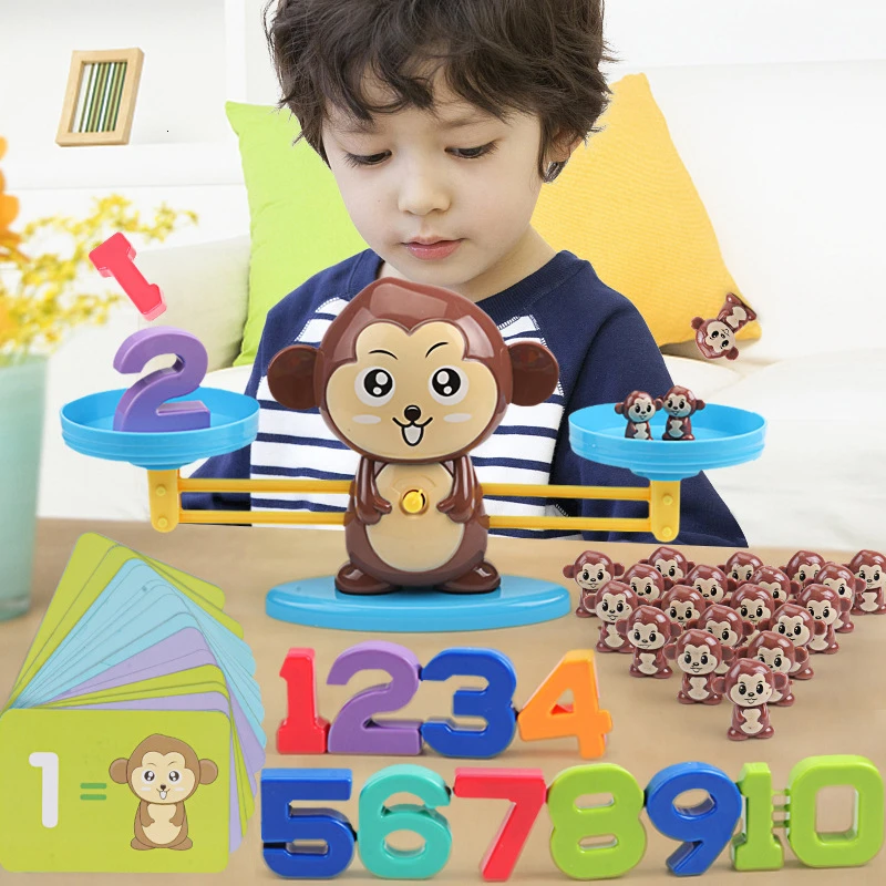 

Монтессори Деревянные игрушки обезьяна баланс математическая игра взвешивание весы измерительные образовательные Ранние обучающие матем...