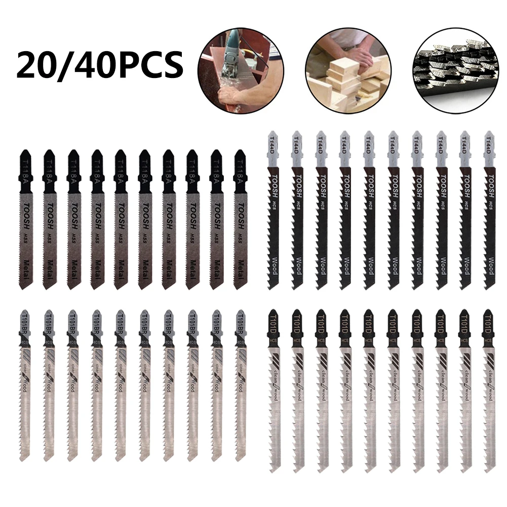 

20Pcs/40Pcs Jig Saw Blade Jigsaw Blades Set Assorted Blades Woodworking Tools For Cutting Wood Metal T101D/T144D/T101BR/T118A