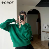 vodof autumn winter polo collar oversize thick sweater pullovers women 2021 loose cashmere sweater pullover female long sleeve