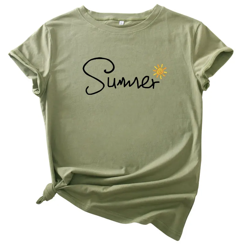 

Summer Women T Shirt Cotton Plus Size S- 5XL Sun Print O-Neck Short Sleeve Tshirts Fashion Casual Tees Tops Women