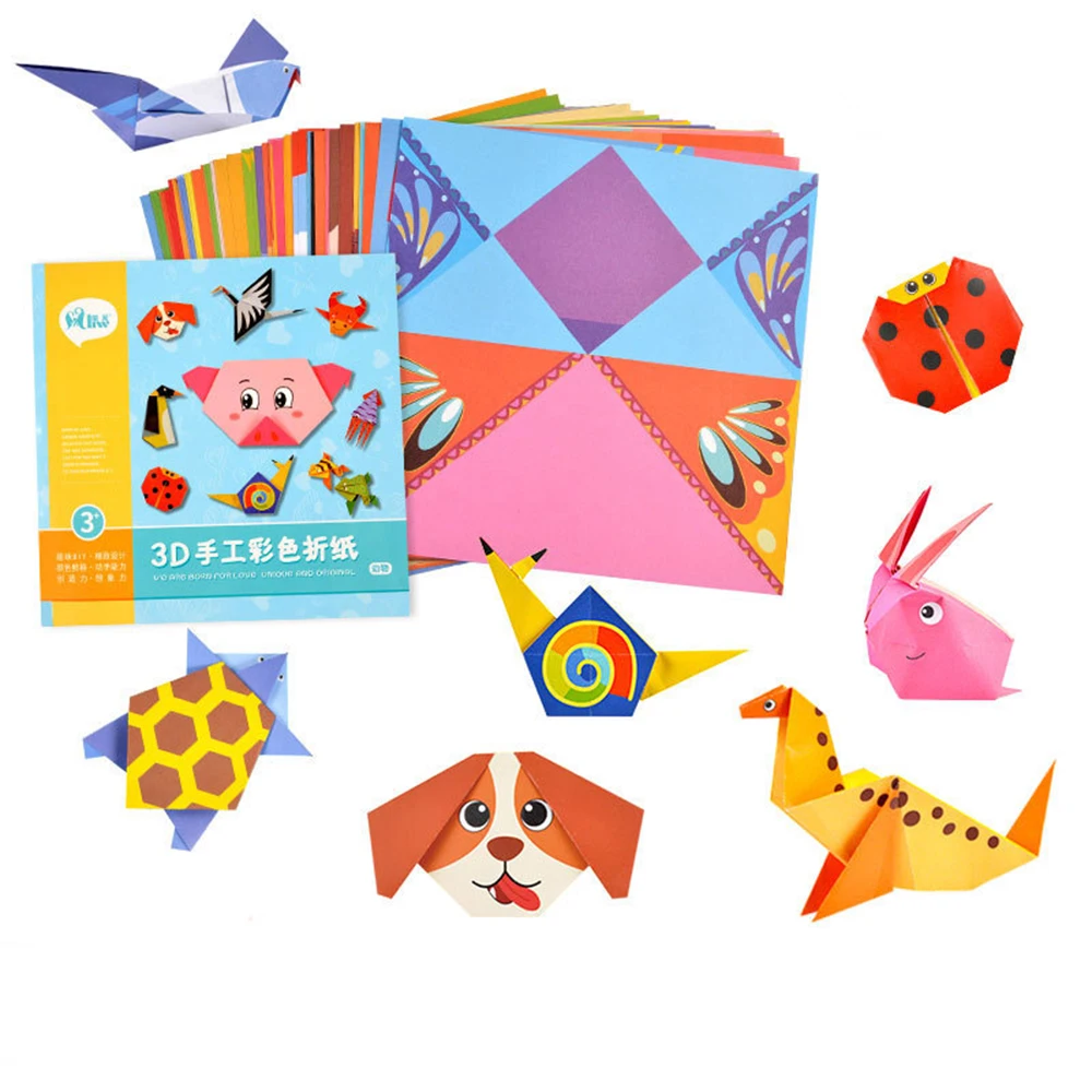 54 Pages Montessori Toys DIY Kids Craft Toy 3D Cartoon Animal Origami Handcraft Paper Art Learning Educational Toys for Children