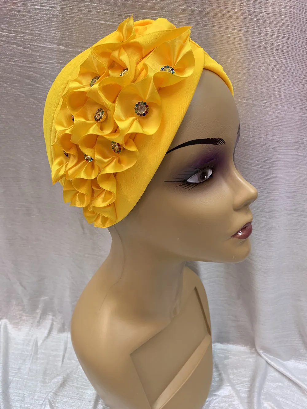 

Women Fashion Big Ladies Headdress Bonnet Turban Muslim Hat Folding Appliqu Cap Lady Hair Loss Hair Accessories 12Pcs/Pack