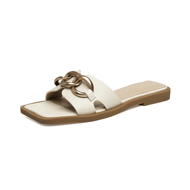 

Women's Slippers 2021 New Summer Wear Metal Buckle Non-slip Flat Shoes Women's Shoes Beach Sandals Women Zapatos De Mujer