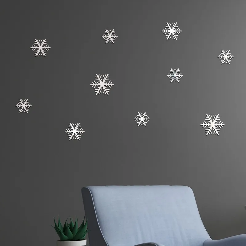 Рождественские настенные стикеры в виде снежинки золотого и серебряного цвета